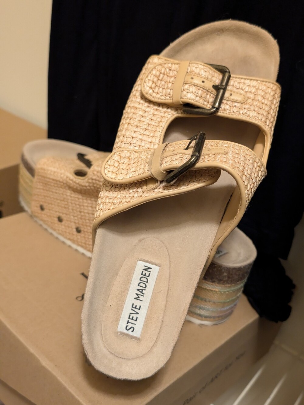 Steve Madden Bigmona Natural Raffia Platform Sandal